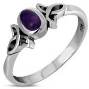 Thin Solid Silver Celtic Amethyst Ring, r329